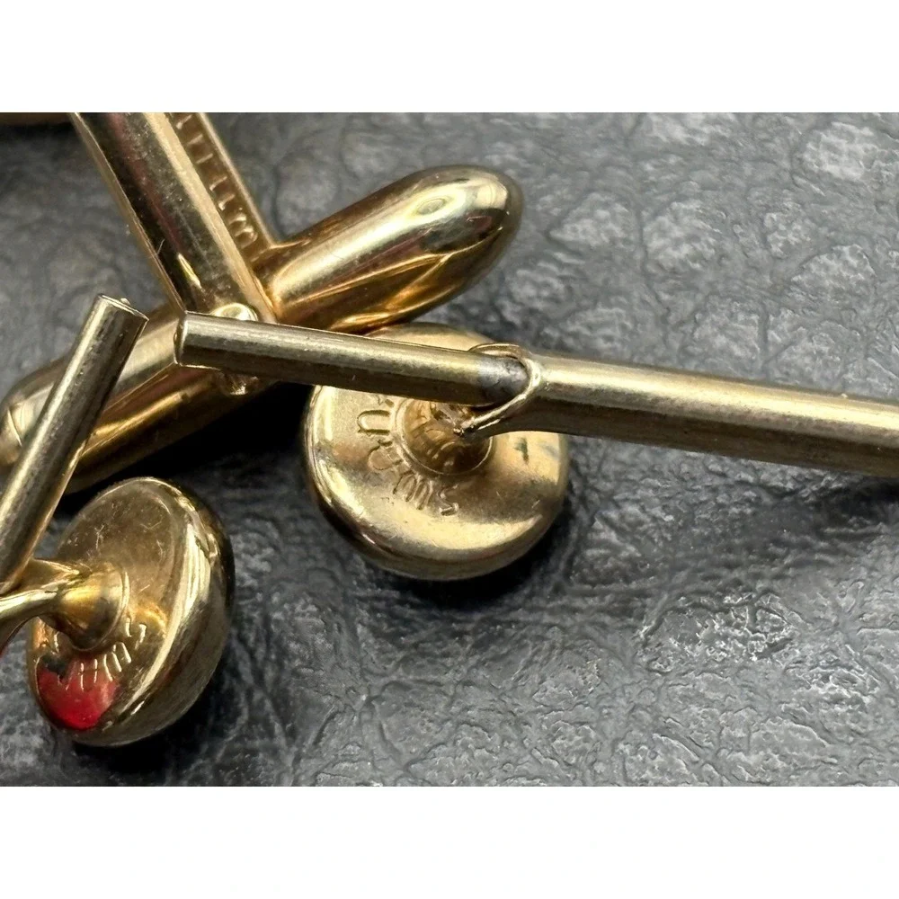Vintage Swank Deep Red Cabochon Cufflinks Shirt Studs Cuff Buttons Gold Tone Set